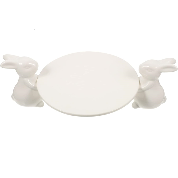 2 Bunnies Holding Ceramic Cake Stand/Snack Tray