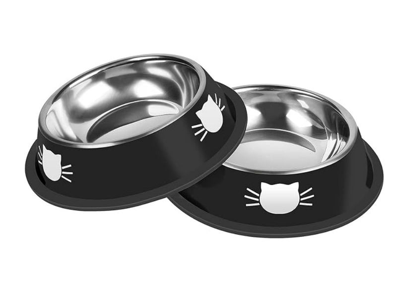 2 Pcs 7oz Non-Slip Stainless Steel Cat Bowls Thickened Unbreakable