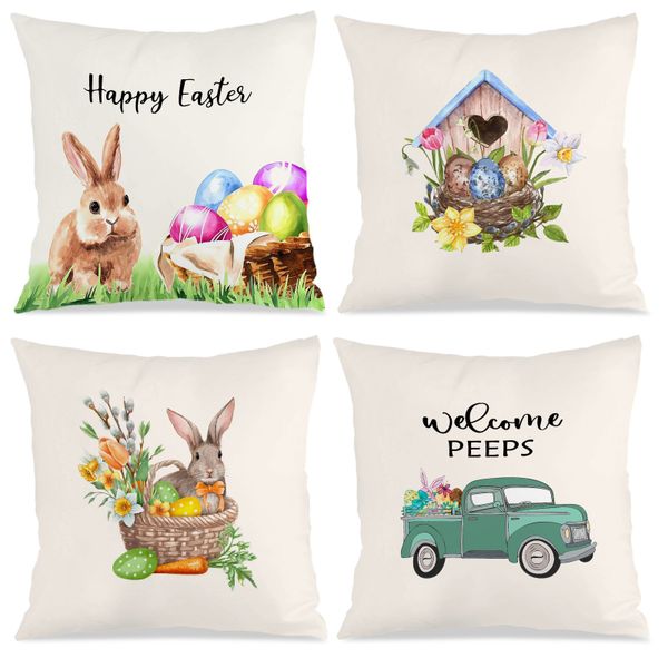 4 Piece Cottagecore Easter Home Decor Pillowcase, Square Cushion Case
