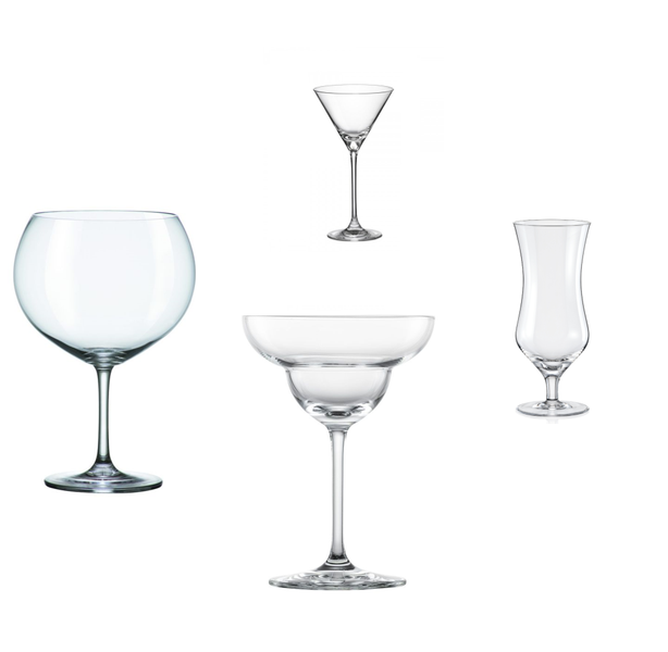 Cocktail Glasses Set Of 16 - Martini, Gin &amp; Tonic, Hurricane, Margarita