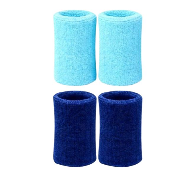 Sweatbands Sport Long Wrist Bands Breathable Cotton Blue and Deep Blue - 4 Pack