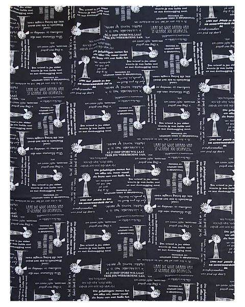 Black Tablecloth White Afrikaans Words and Windmills 6-8 Seater (150x250cm)