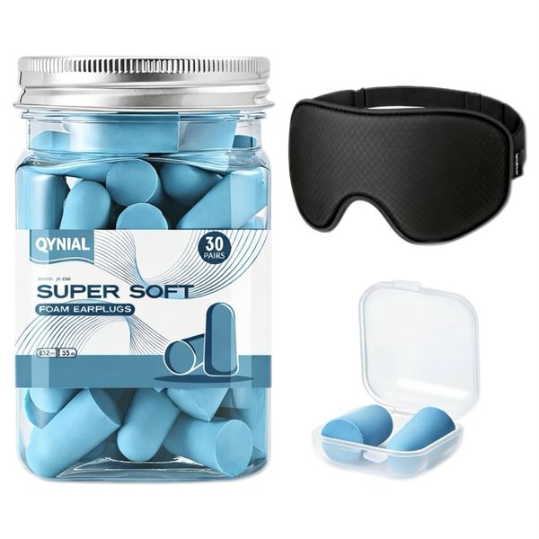 QYNIAL Blackout Sleep Mask with 60 Pcs Earplugs Sets 3D Breathable Soft