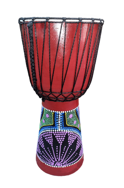 Djembe Drum Hand Painted Purple Flower Blue Green Dots 24cm x 50cm