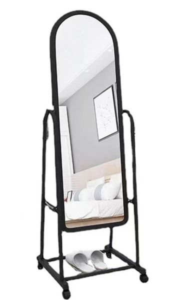Full-Length Floor Mirror with Metal Frame, Rolling Pulley - Dressing Mirror