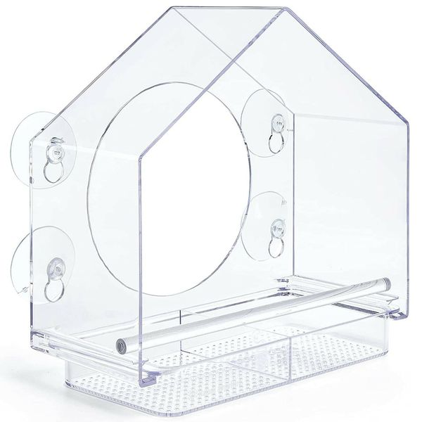 Window Bird Feeder with Suction Cups Outdoor Birdhouse Feeder with Tray