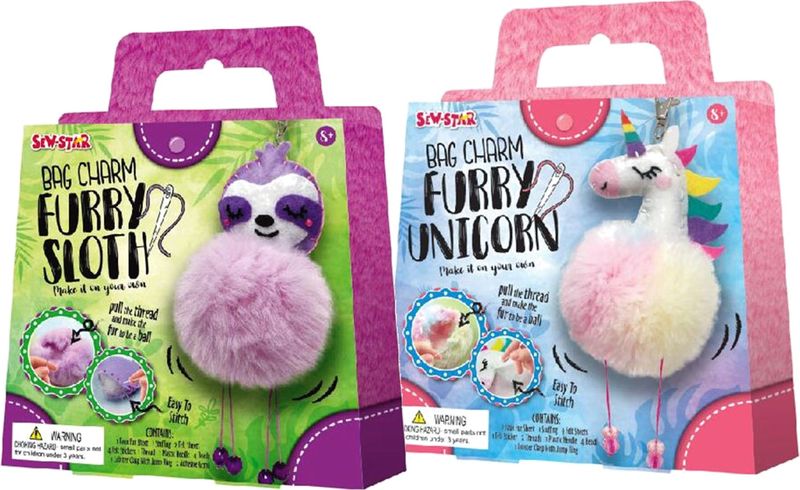 Sew Star Bag Charm Kits: Furry Sloth and Furry Unicorn