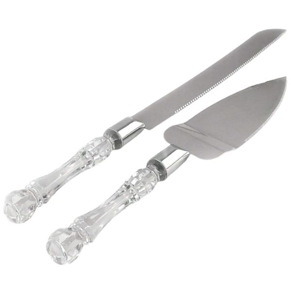 2pcs Stainless Steel Cake Knife And Lifter Set With Crystal Handles -Silver