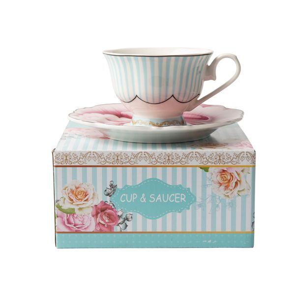 Jenna Clifford - Wavy Rose Cup &amp; Saucer in Gift Box Set of 4