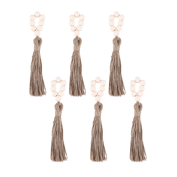Set Of 6 Beaded Wood Napkin Rings With Setting Wedding Natural Style