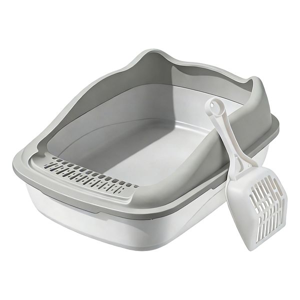 Cat Litter Tray Box Cat Litter Box With Scoop - Grey