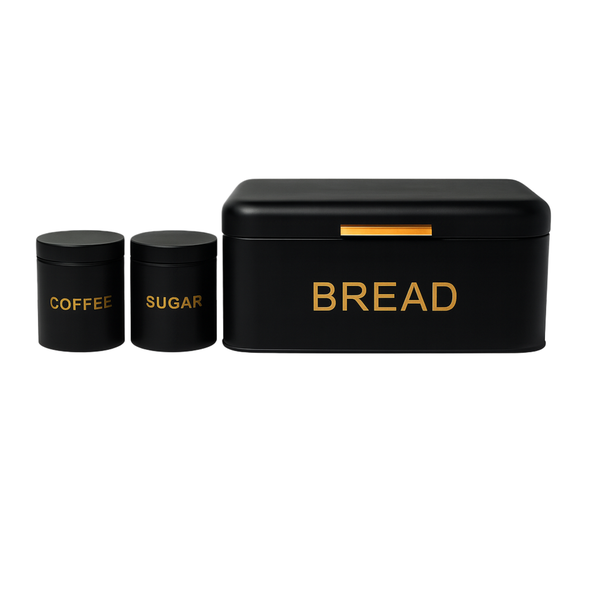 3-Piece Bread Box Set - With Jars, Stylish Design