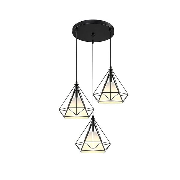 HOME IMPEX Modern Pendant Chandelier -3-Light Diamond Shape Ceiling Fixture