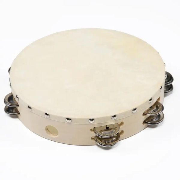 Premium 12-Inch Tambourine with Wood Rim and Double Row of Jingles
