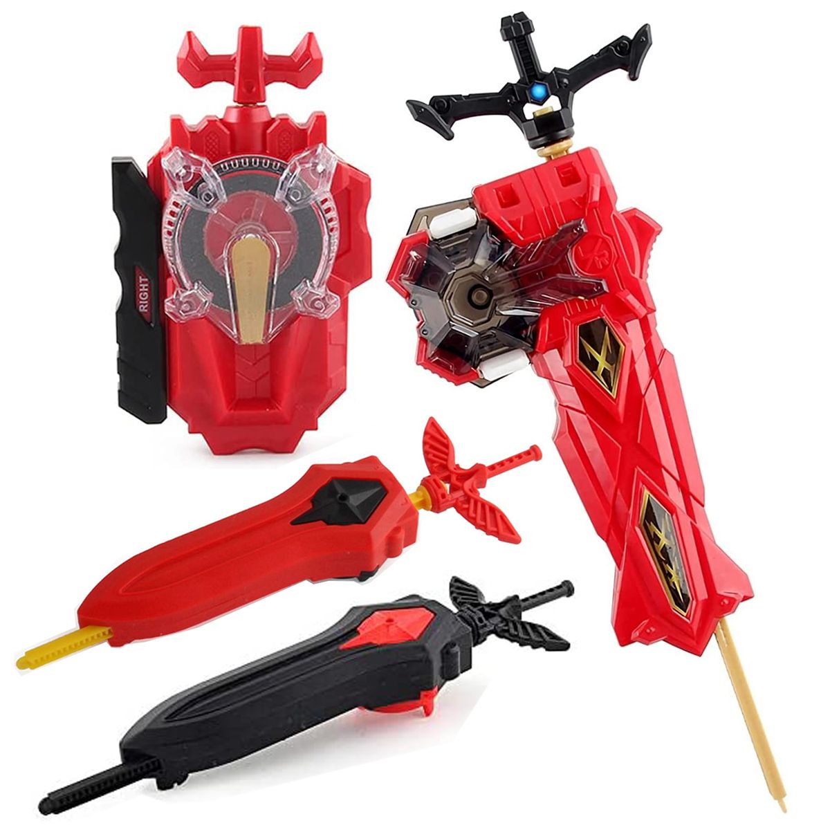 Launcher and Grip,Sparking Left&Right L/R Two-Way Launcher Compatible with  All Bey Burst Series Bey Battling-Red