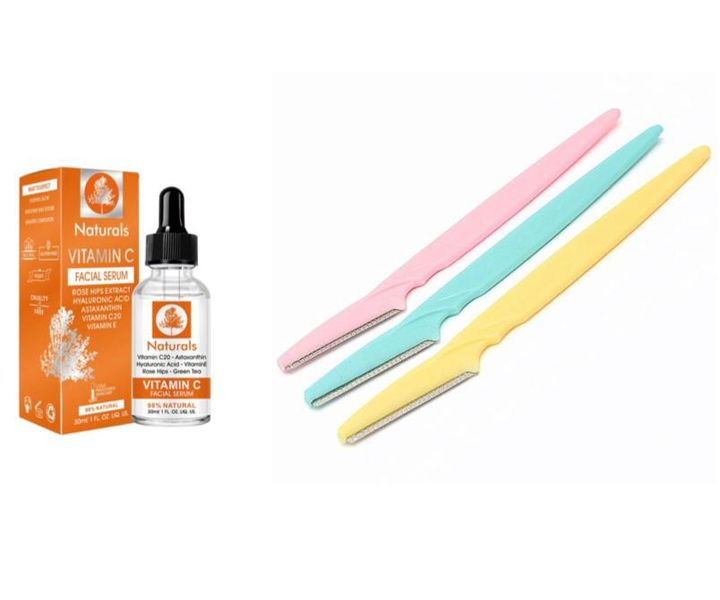 Naturals Vitamin C Facial Serum - Hyaluronic Acid and Vitamin E &amp; 3 Razors