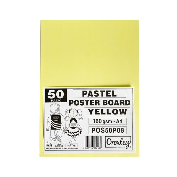 CROXLEY Pastel Poster Boards 160gsm A4 Pack 50's Yellow
