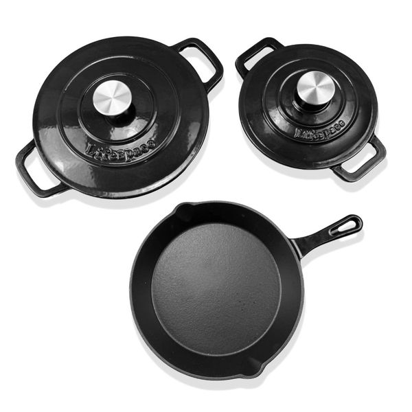 Lifespace 5-pc Black Enamel Cast Iron Pot &amp; Skillet Set