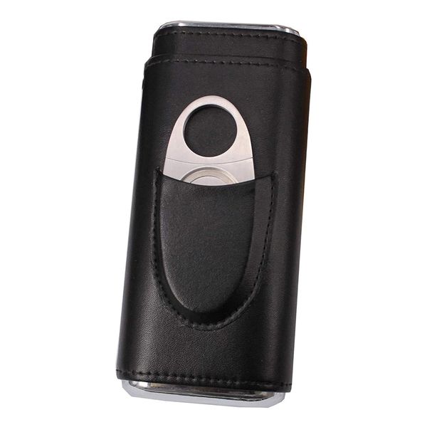 Cigar Case Cedarwood Lining Decorative Box with Stainless Steel Cutter PU