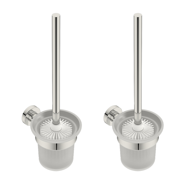 Wall Mounted Matte ChromeToilet Brush &amp; Holder - 2 Pack
