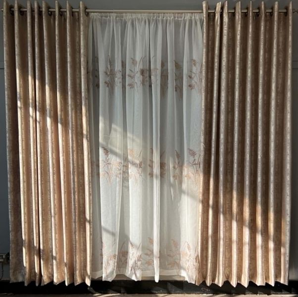 Brown Cloudy Eyelet Curtain &amp; Lace image