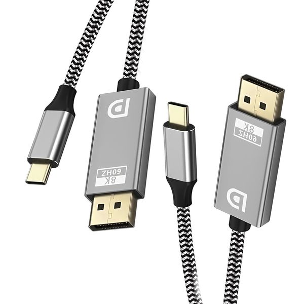 2 Pieces 1.8m USB C to DisplayPort 1.4 Cable, 8K@60Hz, 4K@120Hz