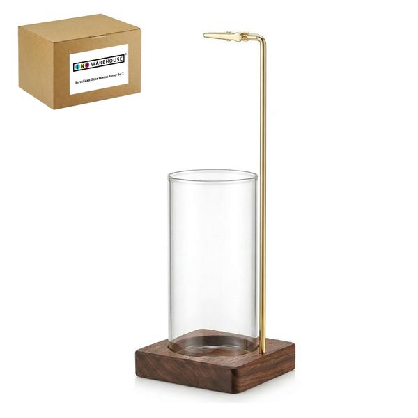 Incense Burner Wooden Holder-Sticks with Glass Ash Catcher