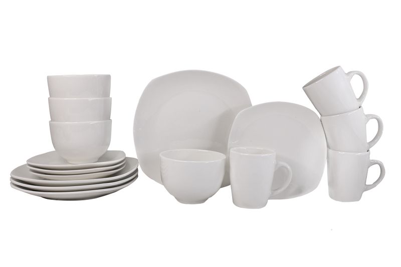 16 Piece Rounded Squares Ceramic Dinner Set - Off White - PC08 BX2