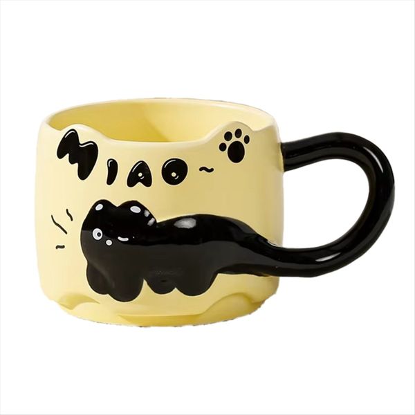 Vintage Cat Ceramic Mug 380ml-Cute Stacked Coffee Cup for Breakfast, Dormit