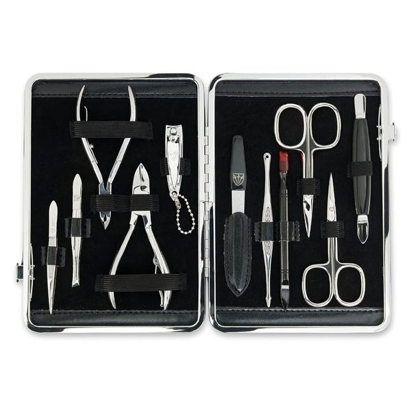 Kellermann 3 Swords Manicure Set: 11 Nail Tools in Black Case 58380 MC N