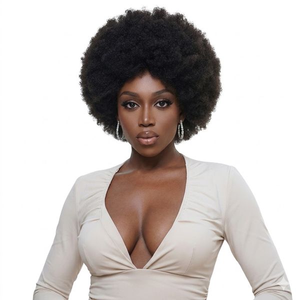 Premium Synthetic Afro Kinky Curly Wig Natural Fluffy Looking For Women