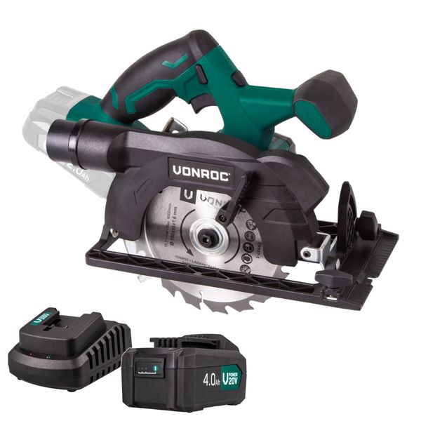 VONROC Circular Saw 20V - 150mm - 4.0Ah | Incl battery and charger