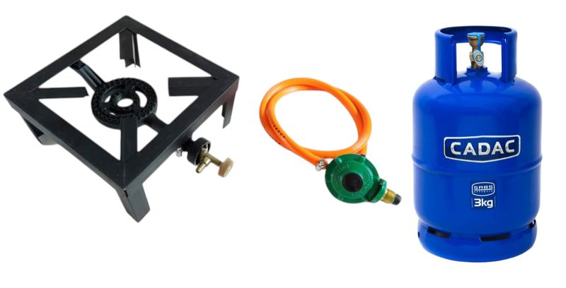 Single Gas Burner with Hose And Regulator Set And 3kg Cadac Gas Cylinder