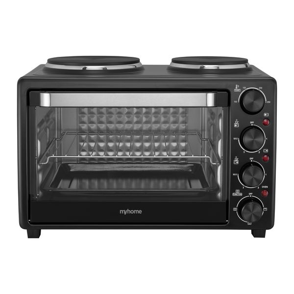 MyHome Black 30 Litre Compact Oven with Two Solid Hotplates