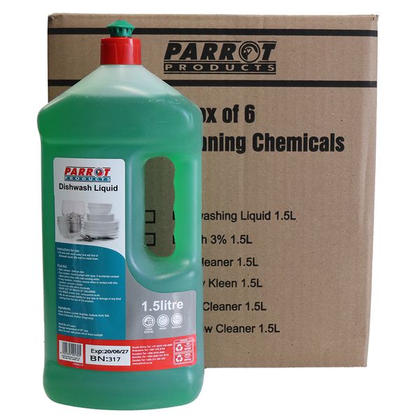 Parrot Products Dishwash Liquid 1.5L - Lemon Scented (6 Pack)