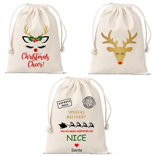 Cute Christmas gifting drawstring bags - mixed set of 3