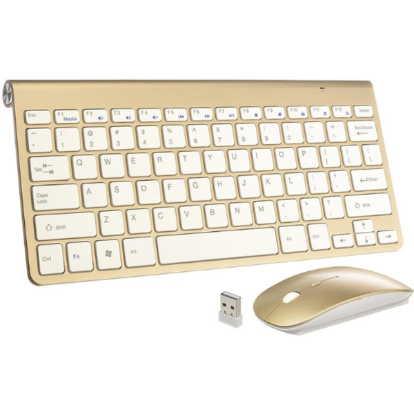 Wireless Keyboard and Mouse Combo - Gold Thin Wireless Mouse and Key Board