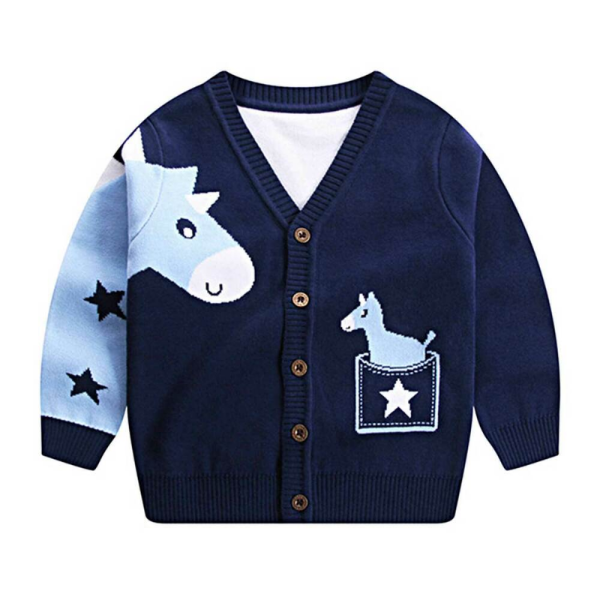 Horse And Stars Cardigan In Navy Blue