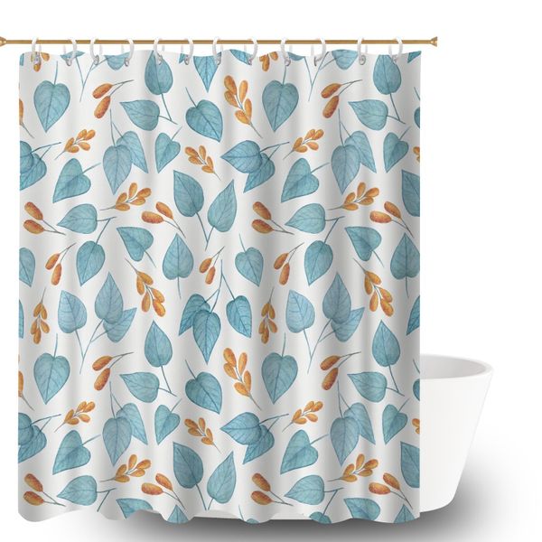 Shower Curtain with 12 Hooks, Washable Foliage Print Bathroom Curtain