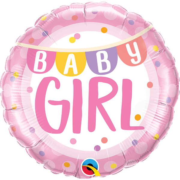 18 Inch Foil Round Baby Girl Banner &amp; Dots