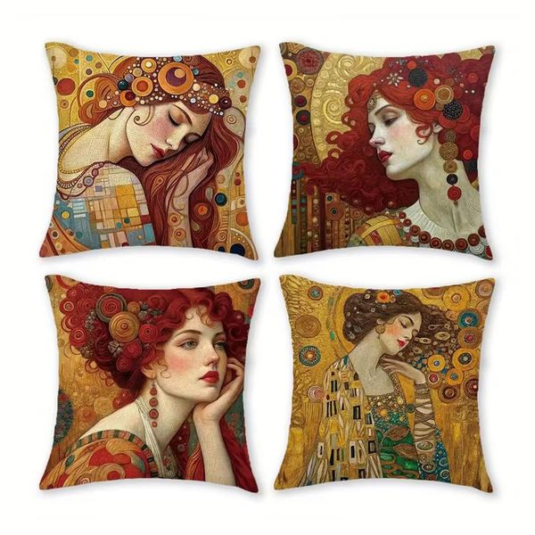 Vintage Art Cushion Covers - Klimt-Inspired Portrait Designs