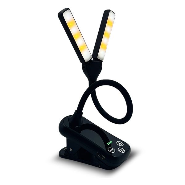 Eye-Caring Dual Head Reading Lamp Clip-On Double LED Light with Clamp