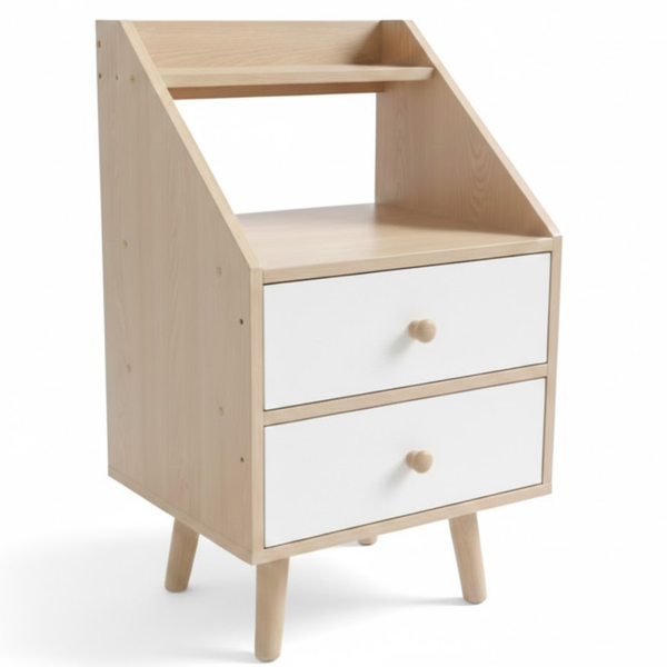 Double Drawer Bedside Table With Storage Pedestal -7017 Brown