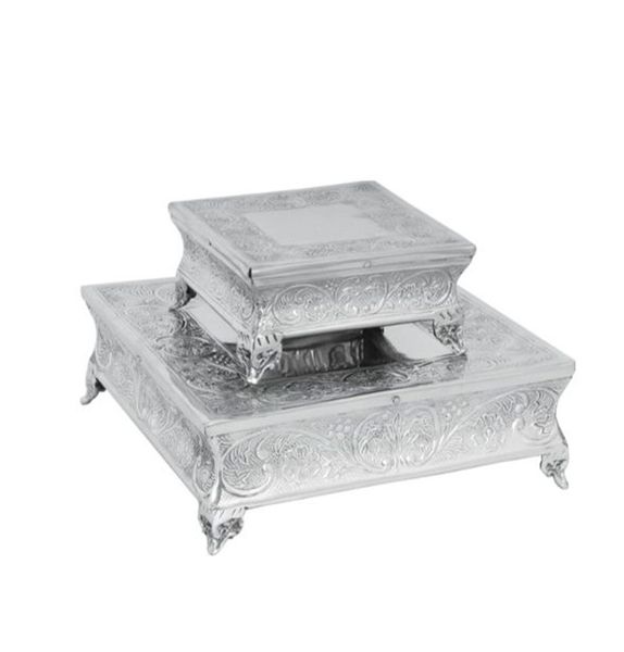 MC - 2 PC Embossed Square Cake Stand