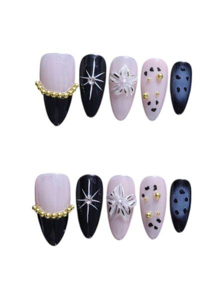 10 Piece - Elegant Almond Nails with Shimmering Accents - Multicolor