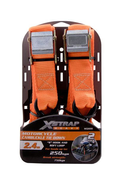 X-Strap 2 Piece Motorcycle Tie Down Strap 2.4m - Orange