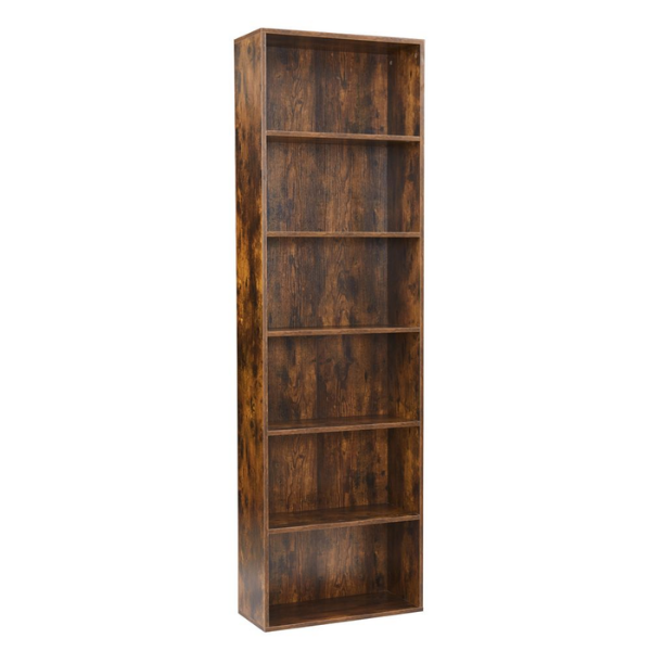 Anchor 6-Tier Freestanding Bookcase Open Shelf Storage - Rustic Brown