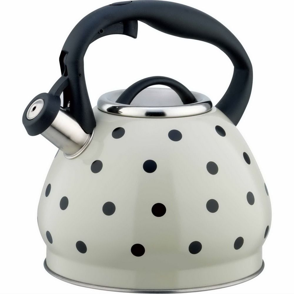 Beige Polka Dot Linkage Handle Stainless Steel Whistle Kettle 3.0L
