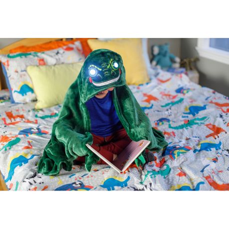 Kids Comfy Dinosaur Design Hooded Blanket With LED Light Eyes