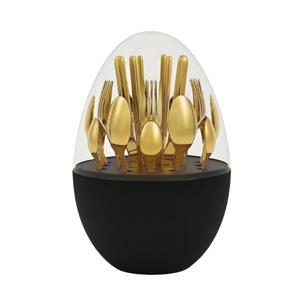 24-Piece Stainless Steel Cutlery Set with Egg-Shaped Case